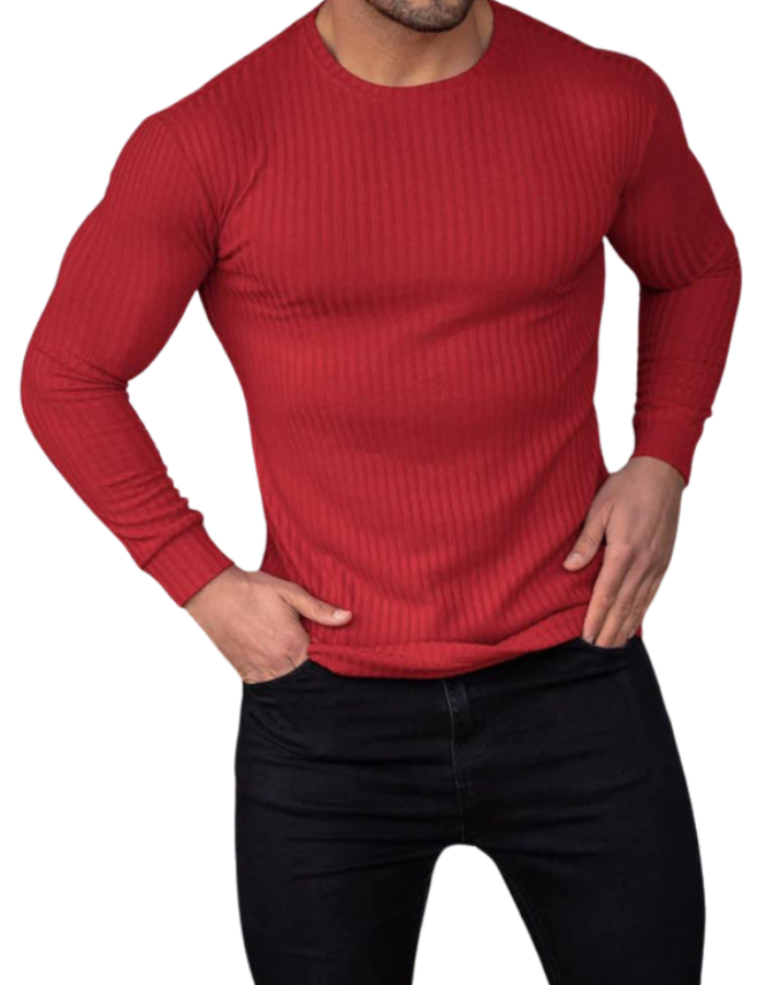 SHOPIQAT Fitness Casual Elastic Vertical Stripe Round Neck Long-Sleeved T-Shirt - Premium  from shopiqat - Just $7.100! Shop now at shopiqat