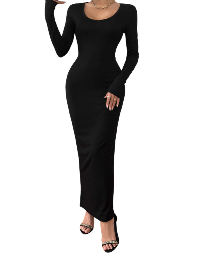 SHOPIQAT New Style Solid Color Slim Fit Long Sleeve Dress - Premium  from shopiqat - Just $7.900! Shop now at shopiqat