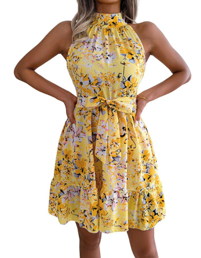 SHOPIQAT Women's Elegant Lace-Up Ruffled Floral Dress - Premium from shopiqat - Just $7! Shop now at shopiqat