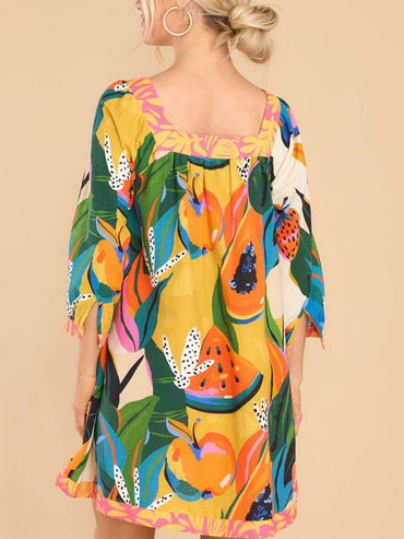 SHOPIQAT New Women's Fresh and Sweet Printed Long Skirt Three-Quarter Sleeve A-Line Skirt - Premium from shopiqat - Just $9.300! Shop now at shopiqat