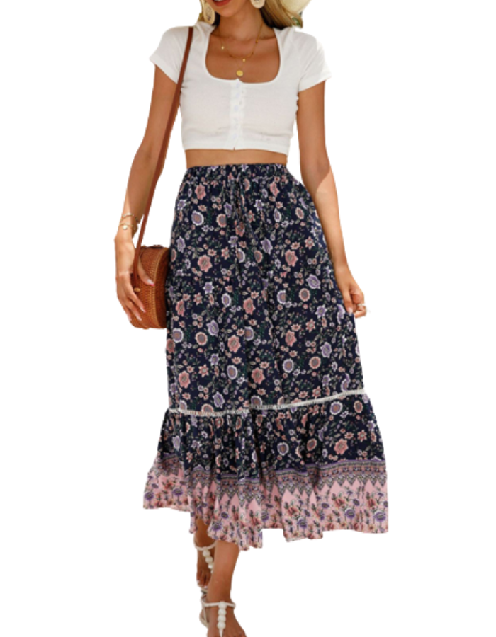 SHOPIQAT Maxi Cotton Bohemian Beach Resort Skirt - Premium from shopiqat - Just $6.950! Shop now at shopiqat