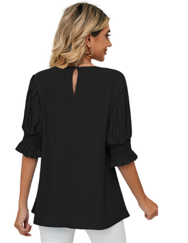 SHOPIQAT Puff-sleeve Crewneck Top - Premium from shopiqat - Just $6.500! Shop now at shopiqat