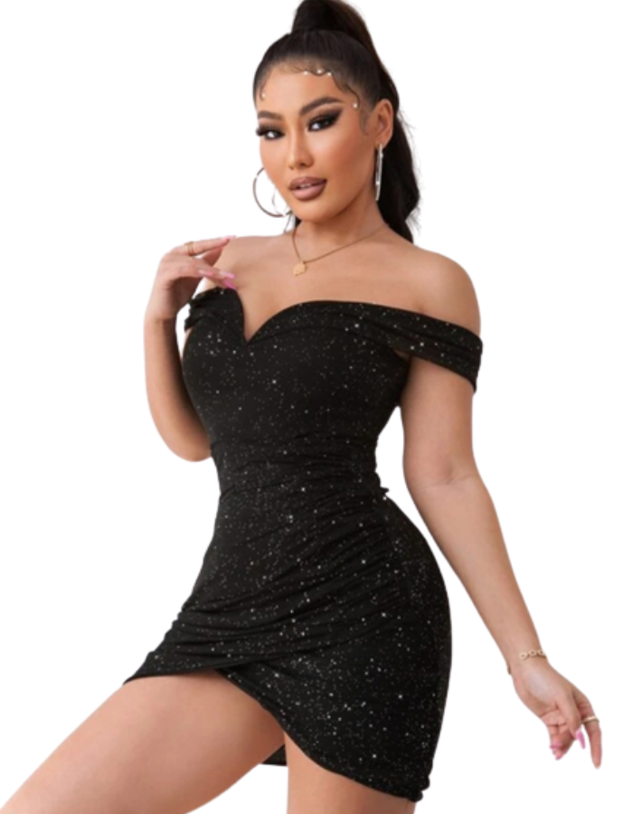 SHOPIQAT Off-Shoulder Ruched Sheath Mini Dress - Premium from shopiqat - Just $9.900! Shop now at shopiqat