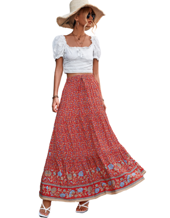 SHOPIQAT Casual Holiday High Waist Floral Long Skirt - Premium  from shopiqat - Just $7.650! Shop now at shopiqat