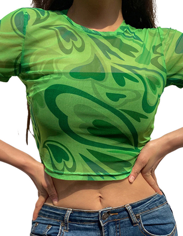 SHOPIQAT Short Sleeve Mesh Cropped Top - Premium from shopiqat - Just $3.500! Shop now at shopiqat