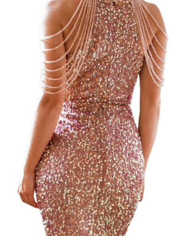 SHOPIQAT Sequin Chain Beads Shoulder Straps Body-con Minidress - Premium from shopiqat - Just $12.00! Shop now at shopiqat