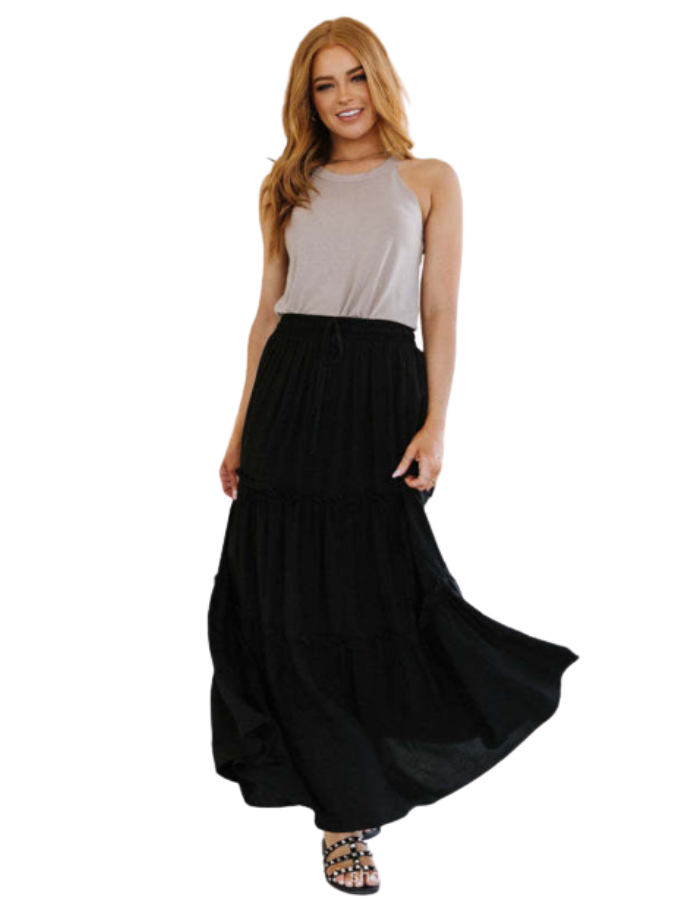 SHOPIQAT Elastic Waist Stitching Large Swing Midi Skirt - Premium from shopiqat - Just $7.500! Shop now at shopiqat