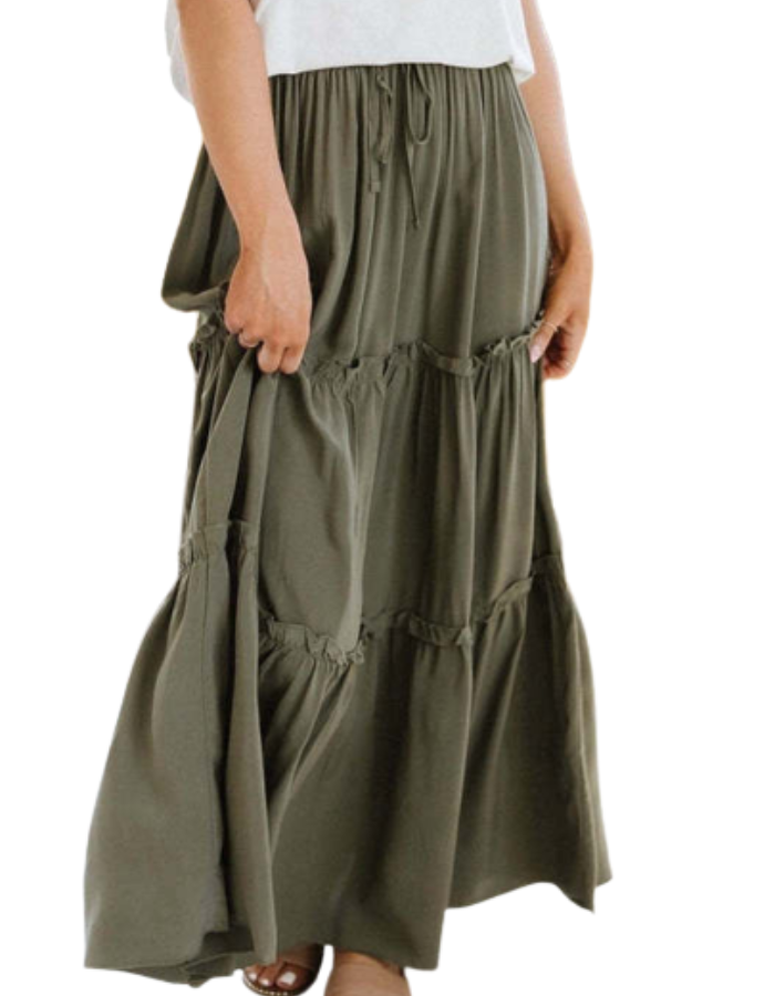 SHOPIQAT Elastic Waist Stitching Large Swing Midi Skirt - Premium from shopiqat - Just $7.500! Shop now at shopiqat