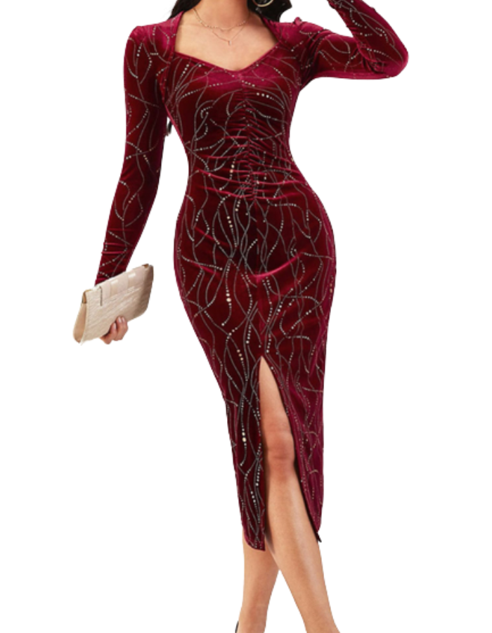 SHOPIQAT Semi Long Sleeve Velvet Dress - Premium from shopiqat - Just $9.800! Shop now at shopiqat
