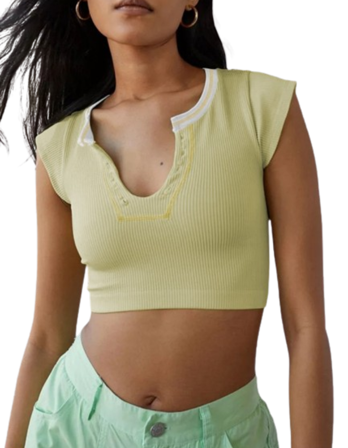 SHOPIQAT V-neckline Cropped Baby Tee - Premium  from shopiqat - Just $4.750! Shop now at shopiqat