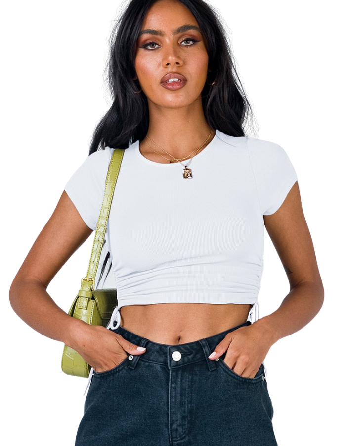 SHOPIQAT Ruched Side Crop T-shirt - Premium  from shopiqat - Just $5.250! Shop now at shopiqat