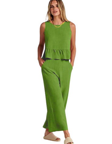 SHOPIQAT Ruffle Sleeveless Top With Matching Wide-leg Pants - Premium from shopiqat - Just $8.200! Shop now at shopiqat