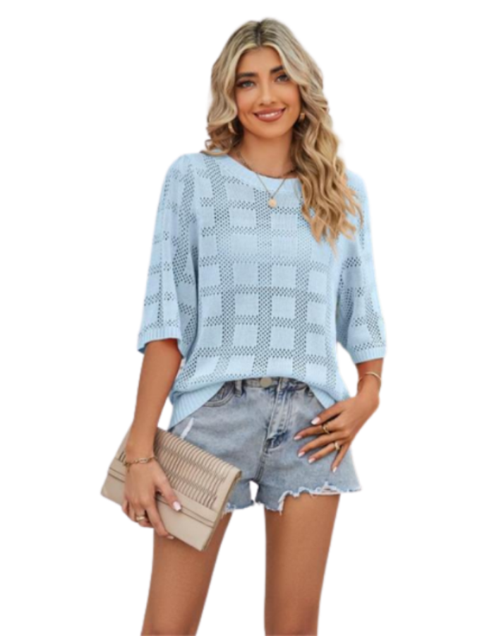 SHOPIQAT Round Neck Hollow Sunscreen Knitted Sweater - Premium from shopiqat - Just $7.100! Shop now at shopiqat