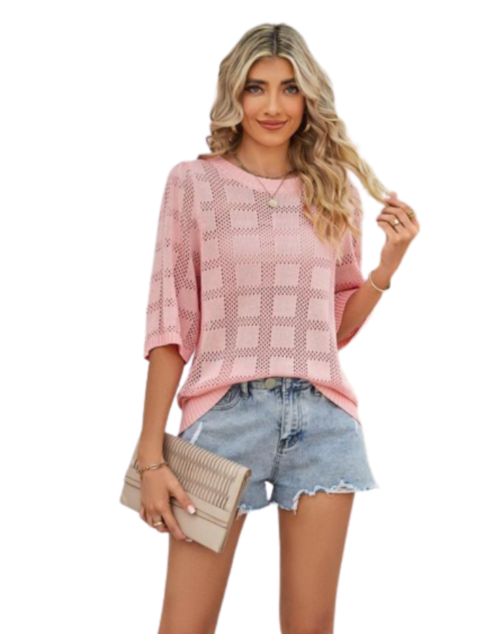 SHOPIQAT Round Neck Hollow Sunscreen Knitted Sweater - Premium from shopiqat - Just $7.100! Shop now at shopiqat