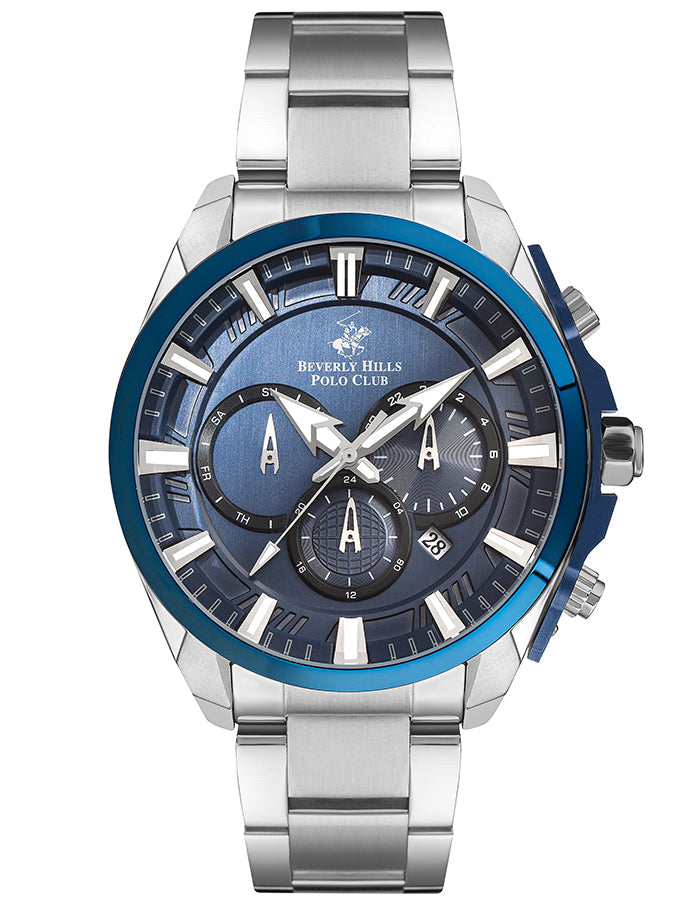 BEVERLY HILLS POLO CLUB Men's Multi Function Dark Blue Vertical Pattern Dial Watch - Premium  from shopiqat - Just $45.900! Shop now at shopiqat