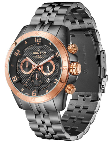 Tornado Men's Chronograph Black With Rose Gold Markings Dial Watch - Premium from shopiqat - Just $45.900! Shop now at shopiqat