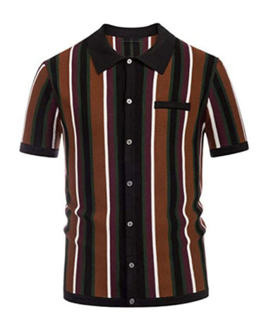 SHOPIQAT Men's Single Breasted Colour Contrast Stripe Short Sleeve Shirt - Premium from shopiqat - Just $9.500! Shop now at shopiqat