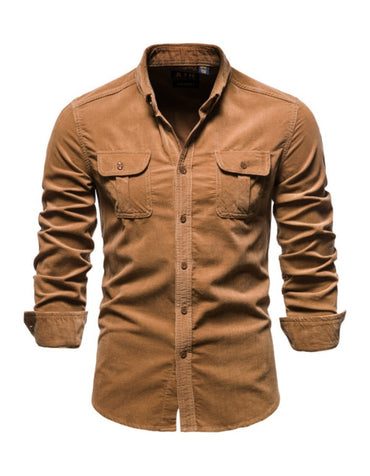 SHOPIQAT Men's Corduroy Slim-Fit Casual Long-Sleeve Shirt - Premium from shopiqat - Just $8.900! Shop now at shopiqat