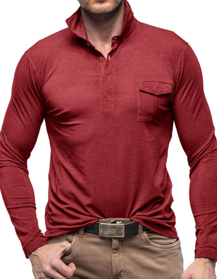 SHOPIQAT Men's Lapel Solid Colour Long Sleeve Polo Shirt - Premium  from shopiqat - Just $6.620! Shop now at shopiqat