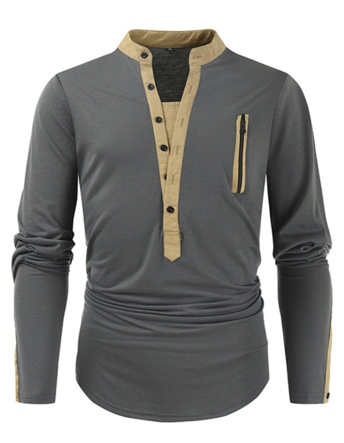 SHOPIQAT Men's New Outdoor Tactical Zipper Colourblock Henley Collar Long Sleeve T-Shirt - Premium  from shopiqat - Just $8.750! Shop now at shopiqat