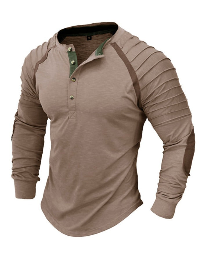 SHOPIQAT Men's New Long-Sleeved Henry Collar Sports Base T-Shirt - Premium  from shopiqat - Just $7.400! Shop now at shopiqat