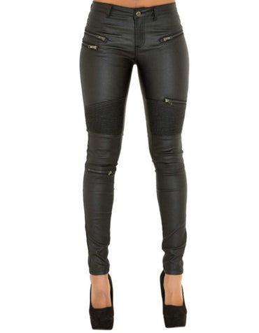 SHOPIQAT Women's PU Skinny Pants with Multi-Zip Motorcycle Trousers - Premium from shopiqat - Just $11.900! Shop now at shopiqat