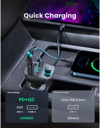 Ugreen Car Bluetooth Adapter - Bluetooth FM Transmitter for Car PD/QC 3.0 Car Charger