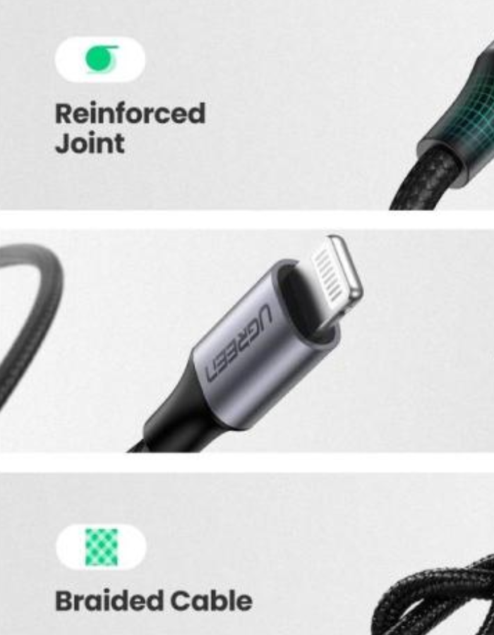 Ugreen ALU Case Braided Lightning Cable 2m - Black