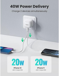 Ugreen USB C Charger Plug 40W Foldable 2-Port 20W