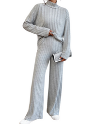 SHOPIQAT Casual High Collar Knitted Long Sleeve Women's Knitted Two-Piece Set - Premium  from kakaclo - Just $11.900! Shop now at shopiqat