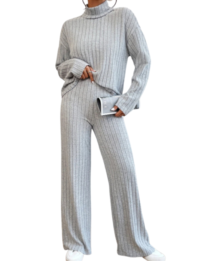 SHOPIQAT Casual High Collar Knitted Long Sleeve Women's Knitted Two-Piece Set - Premium  from kakaclo - Just $11.900! Shop now at shopiqat