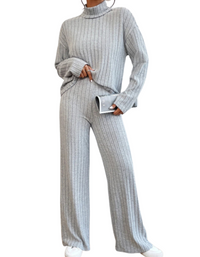 SHOPIQAT Casual High Collar Knitted Long Sleeve Women's Knitted Two-Piece Set - Premium  from kakaclo - Just $11.900! Shop now at shopiqat