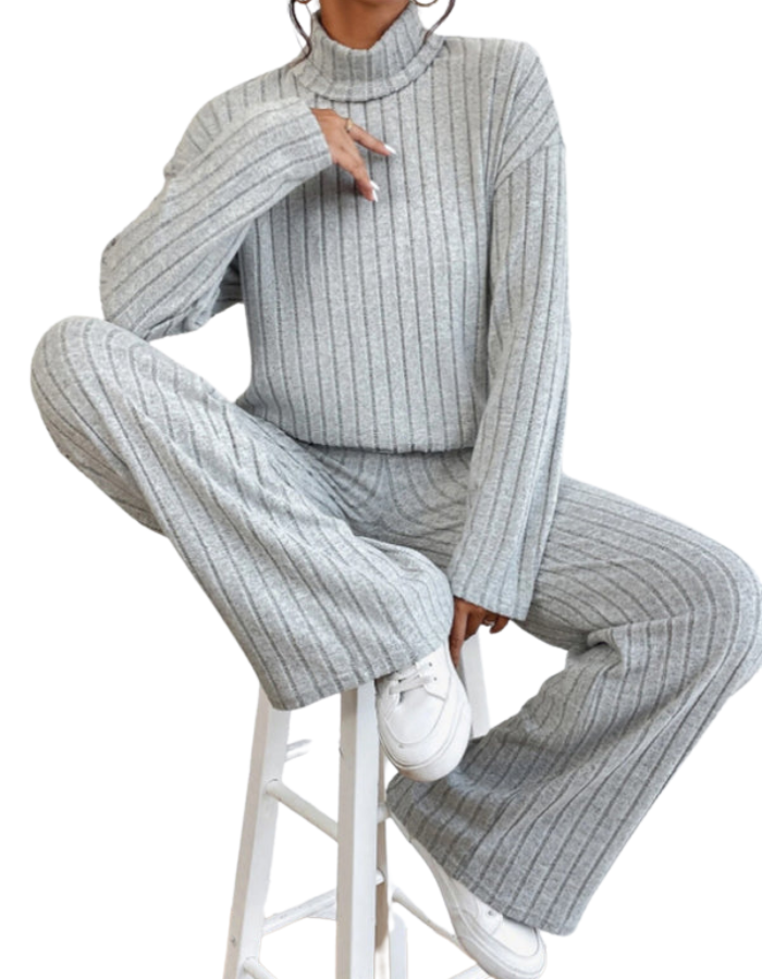 SHOPIQAT Casual High Collar Knitted Long Sleeve Women's Knitted Two-Piece Set - Premium  from kakaclo - Just $11.900! Shop now at shopiqat