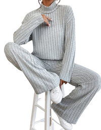 SHOPIQAT Casual High Collar Knitted Long Sleeve Women's Knitted Two-Piece Set - Premium  from kakaclo - Just $11.900! Shop now at shopiqat