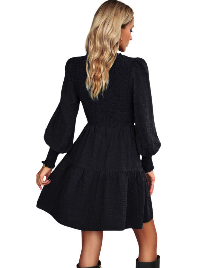 SHOPIQAT Women's Pleated Solid Color Long-Sleeved Dress - Premium Dresses from shopiqat - Just $10.600! Shop now at shopiqat