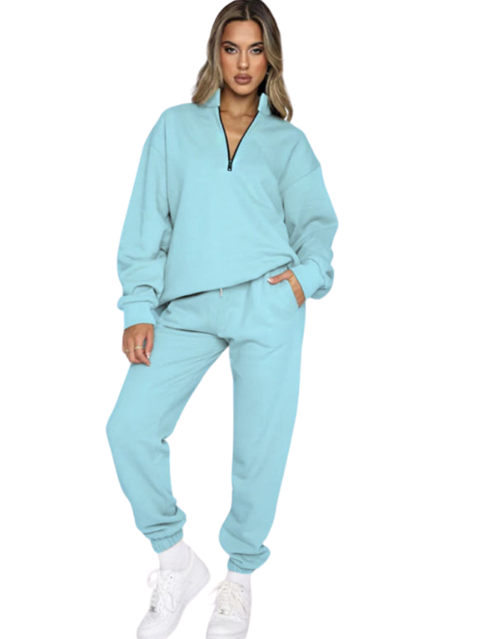 SHOPIQAT Women's New Solid Colour Stand-Up Collar Zipper Pullover Long-Sleeved Sweatshirt and Trousers Suit - Premium  from shopiqat - Just $15.900! Shop now at shopiqat