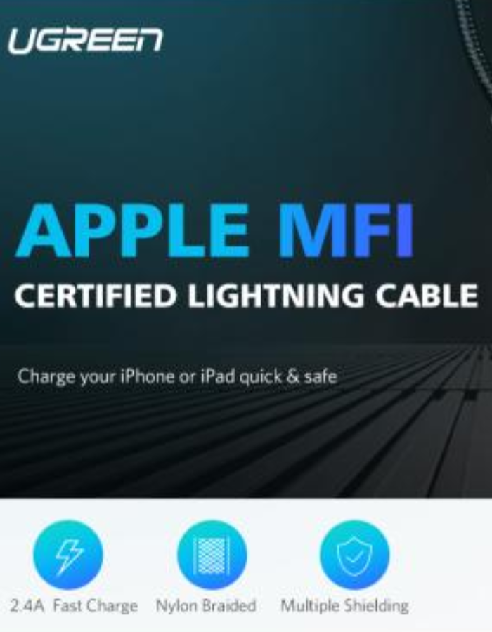 Ugreen ALU Case Braided Lightning Cable 2m - Black