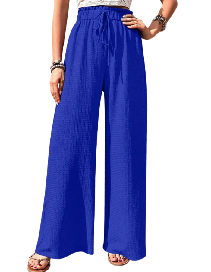 SHOPIQAT Elastic Waist Puff Plaid Casual Wide Leg Pants - Premium  from shopiqat - Just $8.750! Shop now at shopiqat