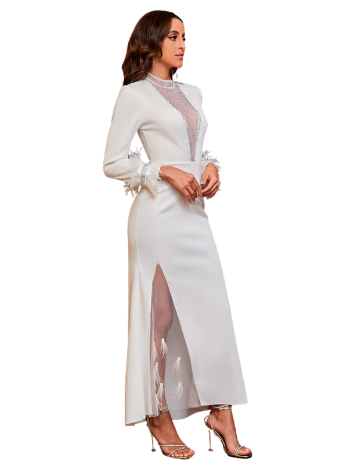 SHOPIQAT Woman's New Hot Drill Deep V Slit Feather Dress - Premium  from shopiqat - Just $13.900! Shop now at shopiqat