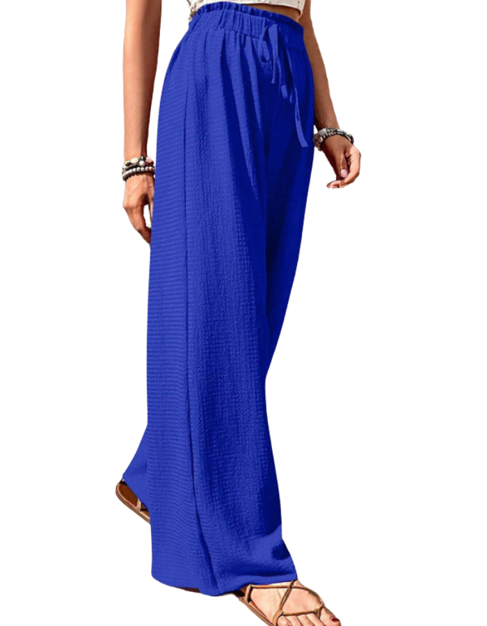 SHOPIQAT Elastic Waist Puff Plaid Casual Wide Leg Pants - Premium  from shopiqat - Just $8.750! Shop now at shopiqat