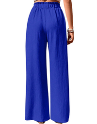 SHOPIQAT Elastic Waist Puff Plaid Casual Wide Leg Pants - Premium  from shopiqat - Just $8.750! Shop now at shopiqat