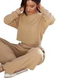 SHOPIQAT Women's Two-Piece Set Round Neck Long Sleeve Wide Leg Pants - Premium  from shopiqat - Just $13.950! Shop now at shopiqat