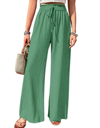 SHOPIQAT Elastic Waist Puff Plaid Casual Wide Leg Pants - Premium  from shopiqat - Just $8.750! Shop now at shopiqat