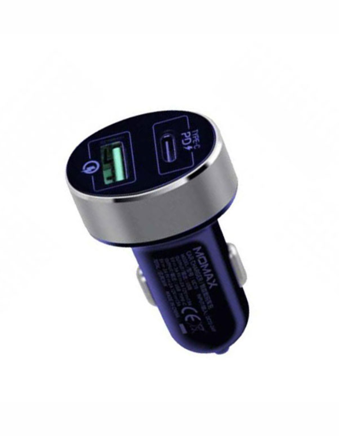 Momax UC10 Dual-Port QC3.0 With Type-C PD Fast Car Charger - Blue