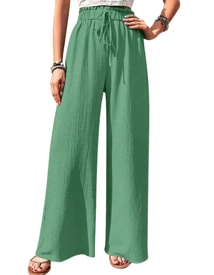 SHOPIQAT Elastic Waist Puff Plaid Casual Wide Leg Pants - Premium  from shopiqat - Just $8.750! Shop now at shopiqat