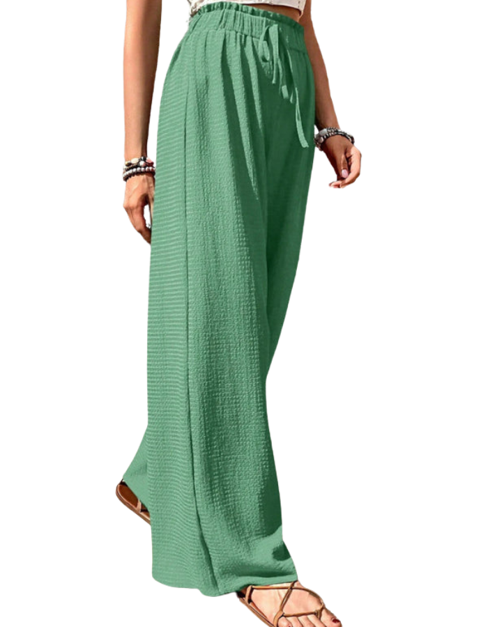 SHOPIQAT Elastic Waist Puff Plaid Casual Wide Leg Pants - Premium  from shopiqat - Just $8.750! Shop now at shopiqat
