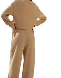 SHOPIQAT Women's Two-Piece Set Round Neck Long Sleeve Wide Leg Pants - Premium  from shopiqat - Just $13.950! Shop now at shopiqat
