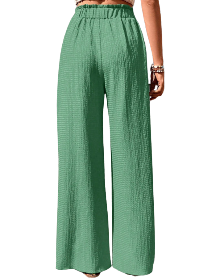 SHOPIQAT Elastic Waist Puff Plaid Casual Wide Leg Pants - Premium  from shopiqat - Just $8.750! Shop now at shopiqat