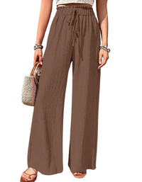 SHOPIQAT Elastic Waist Puff Plaid Casual Wide Leg Pants - Premium  from shopiqat - Just $8.750! Shop now at shopiqat