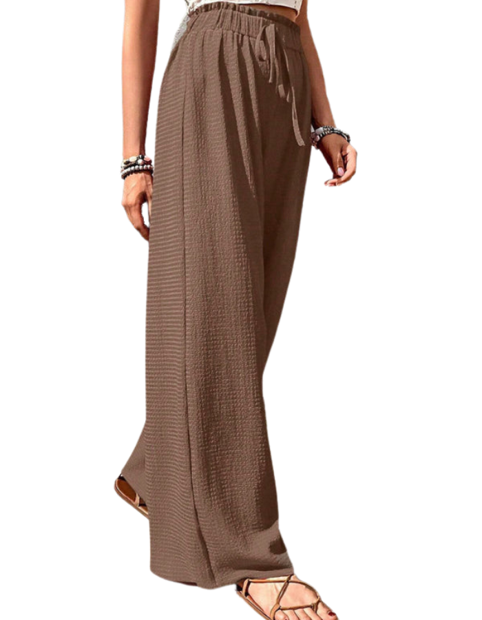 SHOPIQAT Elastic Waist Puff Plaid Casual Wide Leg Pants - Premium  from shopiqat - Just $8.750! Shop now at shopiqat